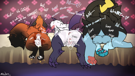 3_toes 4_toes anus balls balls_deep bed blue_body blue_fur blue_tail bodily_fluids brown_body brown_fur brown_tail butt claws cum cum_in_ass cum_in_vagina cum_inside erection feet female female_feral female_penetrated feral feral_on_feral feral_penetrated feral_penetrating feral_penetrating_feral fur furniture genital_fluids genitals grey_body grey_fur group horn humanoid_genitalia humanoid_genitalia_on_feral humanoid_vulva humanoid_vulva_on_feral inner_ear_fluff inside larger_feral larger_male lineup lying lying_on_bed male male/female male_feral male_penetrating male_penetrating_female on_bed on_front one_after_another open_mouth pawpads paws penetration penis presenting presenting_hindquarters quadruped rear_view sex size_difference smaller_female smaller_feral smaller_penetrated smile soles tail toe_claws toes tuft vulva white_body white_fur lonewolffl nintendo pokemon lone_(lonewolffl) absol eeveelution generation_3_pokemon generation_4_pokemon generation_8_pokemon glaceon luxray nickit pokemon_(species) 2025 digital_drawing_(artwork) digital_media_(artwork) hi_res