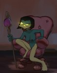 anthro areola breasts casual_nudity female genitals glowing glowing_eyes green_body nipples nude pussy sitting solo v_bangs drockdraw disney ducktales ducktales_(2017) magica_de_spell anatid anseriform avian bird duck 2022