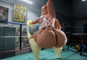 anthro ass_clapping big_breasts big_butt bodily_fluids bottomless bouncing_butt breasts brown_body brown_eyes butt clothed clothing crouching female fighting_ring genitals huge_butt looking_at_viewer looking_back shirt solo sweat sweaty_butt tail thick_thighs topwear twerking vulva snips456fur nintendo pokemon generation_4_pokemon lopunny pokemon_(species) 3d_(artwork) 3d_animation animated digital_media_(artwork) short_playtime sound video