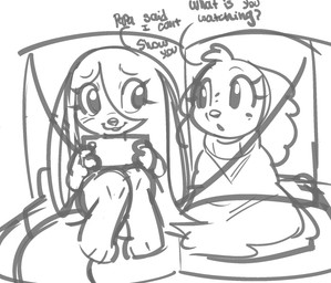 anthro car_seat duo female young mushy bird_dog canid canine canis domestic_dog fennec_fox fox hunting_dog mammal spaniel true_fox monochrome