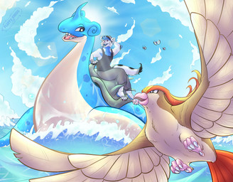 anthro clothing countershading feral sea water bardo_en_krisis nintendo pokemon avian butterfree generation_1_pokemon hyena lapras mammal pidgeotto pokemon_(species) clip_studio_paint_(artwork) digital_media_(artwork) hi_res