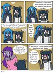 2021 adolescent ailurid anthro blue_body blue_fur blue_hair blush clothed clothing comic dialogue english_text eyes_closed female fiona_(artist) fur grey_body grey_fur hair herm_(lore) hi_res jeanette_(xelaaredn) mammal mephitid nicole_(xelaaredn) open_mouth purple_body purple_eyes purple_fur purple_hair red_panda signature skunk text towel towel_only veronica_(natani) young young_anthro