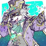 anthro cape claws clothing fur gloves grey_body grey_fur handwear hat headgear headwear male mask phantom_thief purple_clothing solo supervillain tipping_hat top_hat ge2n_s lifewonders live_a_hero vulpecula canid canine fox mammal 1:1