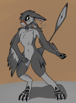 3_toes 4_ears 4_fingers anthro auction black_sclera chest_tuft claws collar ear_piercing ear_tag feathered_wings feathers feet female fingers genitals multi_ear muzzle_(object) muzzled navel nude piercing slave solo standing tail tail_feathers talons toe_claws toes tuft vulva winged_arms wings ranged_(artist) avali avian bird absurd_res hi_res