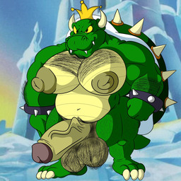 anthro arm_hair balls big_balls big_muscles big_nipples big_pecs big_penis body_hair breasts chest_hair genitals hairy_balls huge_penis male moobs musclegut muscular nipples pecs penis pubes solo top_heavy possbooty dic_entertainment mario_bros nintendo super_mario_bros_super_show bowser king_koopa dragon_koopa koopa scalie 1:1 hi_res