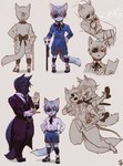 alternate_species alternative_fashion anthro beverage bridal_carry cane carrying_another clothing container cup duo eye_patch eyewear j-fashion male ouji_(fashion) pouring_tea suit tea tea_cup uzucake black_butler ciel_phantomhive sebastian_michaelis canid canine canis domestic_cat felid feline felis mammal wolf hi_res