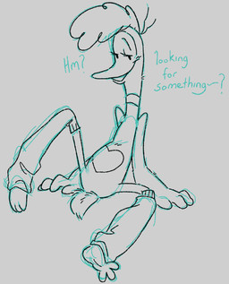 anthro barefoot bedroom_eyes butt clothing curly_hair featureless_crotch feet female flirting hair leg_warmers leg_warmers_only legwear narrowed_eyes nude_anthro null pillow seductive solo tail talking_to_viewer teasing nevergotenufhugs 31_minutos aplaplac patana_tufillo avian hi_res sketch