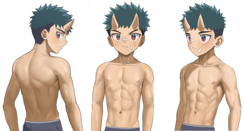abs athletic athletic_male band-aid bandage clothed clothing horn male muscular muscular_young pecs simple_background solo topless white_background young rpentagram demon demon_humanoid humanoid hi_res