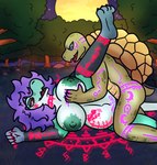 anthro big_breasts bodypaint breasts duo female female_penetrated hair male male/female male_penetrating nipple_piercing nipples penetration piercing pregnant pregnant_female purple_hair shell smile smiling_at_another turtle_shell allisin alli_(alli_croc) crocodile crocodilian reptile scalie turtle absurd_res hi_res