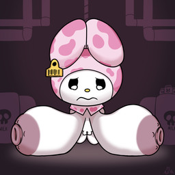 anthro areola big_breasts big_nipples breasts ear_piercing female hood_up huge_breasts huge_nipples hyper hyper_breasts nipples piercing pointy_ears prick_ears sad simple_background solo killrabs hello_kitty_(series) onegai_my_melody sanrio my_melody lagomorph leporid mammal rabbit 1:1 hi_res
