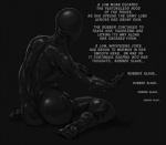 black_background bound clothing encasement female glistening glistening_arms glistening_body glistening_legs latex latex_clothing latex_skinsuit mind_control not_furry rubber_encasement rubbing simple_background skinsuit solo text tight_clothing transformation ravensflock digital_media_(artwork) english_text monochrome shaded