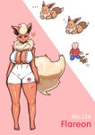 anthro big_breasts breasts cleavage clothed clothing female full_cleavage heart_symbol inner_boob kneeling red_body skindentation wide_hips franschesco_(artist) nintendo pokemon canid eevee eeveelution flareon generation_1_pokemon human mammal pokemon_(species) hi_res