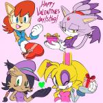 anthro blue_eyes blush breasts brown_body brown_fur cleavage clothed clothing cybernetics female forehead_gem fur gem gift group happy hat headgear headwear heart_symbol holidays machine one_eye_closed purple_body purple_fur smile wink yellow_eyes drawfag archie_comics sega sonic_the_hedgehog_(archie) sonic_the_hedgehog_(comics) sonic_the_hedgehog_(series) valentine's_day blaze_the_cat bunnie_rabbot nicole_the_lynx sally_acorn chipmunk cyborg digital_creature domestic_cat felid feline felis ground_squirrel lagomorph leporid lynx mammal rabbit rodent sciurid 1:1 hi_res