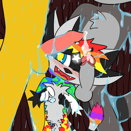 adolescent anthro bodily_fluids erection genital_fluids group male male/male precum sex shower shower_sex trio young young_male conditional_dnp theyiff gizmo_racoon_(theyiff) ooo_(oooeygoooey) canid canine canis domestic_dog mammal procyonid raccoon 1:1 hi_res