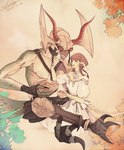 claws clothed clothing duo eyewear feathers female food goggles horn male unknown_artist final_fantasy final_fantasy_xiv square_enix sezul_totoloc animal_humanoid au_ra avian humanoid ixal scalie scalie_humanoid hi_res