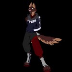 anthro bottomwear branded_clothing cheek_tuft clothing facial_tuft fluffy fluffy_tail footwear hoodie male pants practice shoes solo sweatpants tail topwear tuft worldbuilding biohound canid mammal 1:1 absurd_res alpha_channel colored hi_res