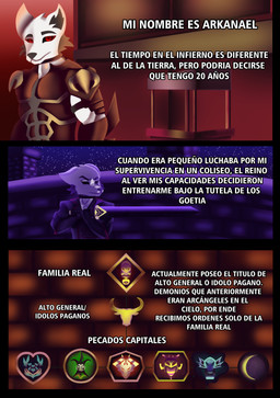 arkanael male solo text angel_cat_animation hellaverse helluva_boss mythology canid canid_demon canine demon hellhound humanoid mammal mythological_canine mythological_creature absurd_res hi_res spanish_text translated