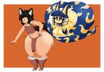 anthro big_butt bottomwear breasts butt canon_x_oc clothing duo female femboy loincloth male male/female male_focus simple_background thick_thighs user3345 animal_crossing nintendo ankha_(animal_crossing) genie humanoid hi_res