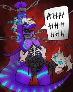 anthro blue_eyes blue_markings bound chain chained disembodied_hand disembodied_head duo dying female gore guts hair horn intestines male markings organs purple_body restrained screaming white_hair wings graceiemeow mythology grydir_dacanoor_(griffonki) dragon mythological_creature mythological_scalie scalie 4:5 hi_res