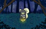 black_hair clothing female forest fungus fur green_body green_eyes green_fur hair mammal milkis2000 mushroom plant rodent school_uniform sciurid solo tree tree_squirrel uniform young