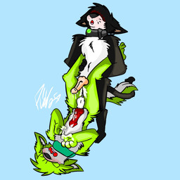 anthro black_body bodily_fluids breath breathless cum duo ejaculation entwined_tails genital_fluids green_body legs_up male male/male orgasm panting sex simultaneous_orgasms spread_legs spreading tail tail_coil tails_touching piperis jaden_the_jackal smokey_da_feline canid canine canis domestic_cat domestic_dog felid feline felis jackal mammal 1:1