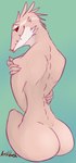 anthro butt covering covering_chest female lips looking_at_viewer looking_back nude pink_body smile smiling_at_viewer solo third-party_edit outlaw_star alien scalie silgrian