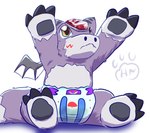 ageplay baby clothed clothing diaper fur infantilism padded padding roleplay wearing_diaper wet young hangyakuneko bandai_namco digimon digimon_(species) dorumon x-digimon hi_res