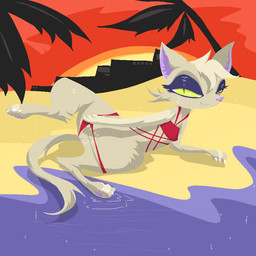 anthro beach bedroom_eyes bra clothing female genitals lying narrowed_eyes on_side palm_tree panties plant presenting presenting_vulva red_bra red_clothing red_panties red_underwear sand seductive solo sunset tree underwear vulva water naircat domestic_cat felid feline felis mammal 1:1 2016 digital_drawing_(artwork) digital_media_(artwork)