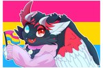ambiguous_gender anthro bell bell_collar border clothing collar feathered_wings feathers flag flag_(object) fur heterochromia hoodie horn lgbt_pride multicolored_body multicolored_ears multicolored_fur multicolored_wings pansexual pansexual_pride_colors pride_color_background pride_colors simple_background snout solo topwear white_border wings nid15 mythology sparky_(eeveekyu) angel_dragon domestic_cat dragon felid feline felis hybrid mammal mythological_creature mythological_scalie scalie 3:2 male_(lore)