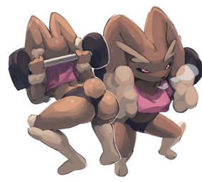 anthro athletic athletic_anthro athletic_female black_clothing black_panties black_sclera black_underwear bodily_fluids bottomwear breasts brown_body brown_fur butt clothed clothing crop_top dumbbell exercise female fur furgonomic_bottomwear furgonomics medium_breasts panties pink_clothing pink_eyes pink_shirt pink_topwear pokemorph scut_tail shirt short_tail solo sweat tail topwear underwear weightlifting weights workout dadiemadame nintendo pokemon generation_4_pokemon lopunny pokemon_(species) hi_res unavailable_at_source