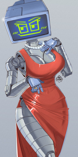 big_breasts breasts clothed clothed_female clothing corrugated_arms corrugated_legs corrugated_neck corrugation dress female gem jewelry looking_at_viewer machine necklace pearl_(gem) pearl_necklace red_clothing red_dress solo thick_thighs auveiss nickelodeon spongebob_squarepants karen_plankton humanoid robot robot_humanoid absurd_res hi_res