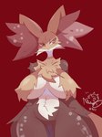 2022 3:4 absurd_res anthro big_breasts breast_curtains breasts canid canine delphox female flower fox front_view fur generation_6_pokemon hi_res inner_ear_fluff looking_aside mammal nintendo nyaswitchnya plant pokemon pokemon_(species) portrait red_background red_body red_eyes red_fur simple_background solo thick_thighs three-quarter_portrait tuft white_body white_fur wide_hips yellow_body yellow_fur