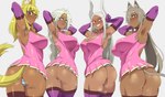 alternative_fashion anus armwear big_breasts big_butt blonde_hair blush bodily_fluids breasts butt camel_toe clothed clothing cosplay dark_body dark_skin female ganguro_(fashion) grey_hair group gyaru hair j-fashion legwear long_hair looking_at_viewer looking_back looking_back_at_viewer red_eyes sweat sweatdrop sweaty_butt underwear white_hair minakamin90 magical_pokaan me!me!me! mushoku_tensei my_hero_academia outlaw_star aisha_clanclan ghislaine_dedoldia liru_(magical_pokaan) rumi_usagiyama animal_humanoid canid canid_humanoid canine canine_humanoid cat_humanoid ctarl-ctarl felid felid_humanoid feline feline_humanoid humanoid lagomorph lagomorph_humanoid leporid_humanoid mammal mammal_humanoid rabbit_humanoid wolf_humanoid absurd_res crossover hi_res