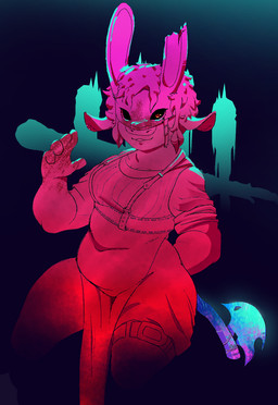 5_fingers anthro axe belly belt black_sclera cosplay crossover_cosplay female fingers hand_behind_back horror_(theme) light logo logo_background mask rabbit_ears red_eyes solo straps wide_nose anonymous_artist dead_by_daylight epic_games fortnite desdemona_(fortnite) desdemoona the_huntress_(dead_by_daylight) bovid bovine cattle mammal colorful_theme crossover hatching_(art) hi_res lighting restricted_palette shaded