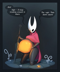accessory anthro areola aroused belly big_belly big_breasts black_body black_eyes black_skin blush bodily_fluids bottomless breasts breath claws cloak cloak_only clothed clothing corruption dialogue exoskeleton female fetal_movement glistening glistening_body glistening_skin glowing glowing_areola glowing_body glowing_breasts glowing_nipples glowing_womb hand_on_belly heart_symbol holding_object horn looking_at_viewer mostly_nude narrowed_eyes navel nipples non-mammal_breasts non-mammal_nipples orange_areola orange_belly orange_nipples pregnant pregnant_anthro pregnant_female simple_background slime solo speech_bubble standing text unusual_bodily_fluids weapon white_horn arawaffle hollow_knight_(franchise) team_cherry hornet_(hollow_knight) the_infection_(hollow_knight) arthropod humanoid infected_(species) insect 2023 5:6 absurd_res digital_media_(artwork) english_text hi_res portrait shaded three-quarter_portrait