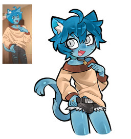 anthro belt belt_buckle blue_body blue_fur blue_hair buckle bulge clothed clothing collar detailed_bulge femboy fully_clothed fur hair male shota smile solo standing tail young young_anthro young_male suckillpak_2002 cartoon_network the_amazing_world_of_gumball gumball_watterson felid feline mammal hi_res