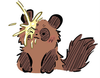 black_nose blush bodily_fluids brown_body feral genital_fluids peeing peeing_on_another simple_background solo_focus urine urine_on_face white_background kibblekritterz fabulous_beasts maki_(fabulous_beasts) canid canine mammal raccoon_dog tanuki 2026