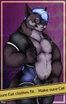 5_fingers anthro caution_tape_censor clothing fingers fur hair lips male musclegut muscular muscular_anthro muscular_male simple_background solo text wardrobe_malfunction geno28 kurt_the_thunderfloof alien felid mammal 2019 censored digital_media_(artwork) english_text hi_res signature