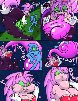 absorption_vore anthro black_bodysuit black_clothing black_skinsuit bodysuit captured clothing dialogue duo female female_pred fusion gloves handwear heart_pupils heart_symbol long_tongue male male_prey night onomatopoeia pink_body skinsuit sound_effects swallowing text tight_clothing tongue vore white_clothing white_gloves white_handwear slimimi sega sonic_adventure sonic_the_hedgehog_(series) amy_rose chaos_(sonic) miles_prower rouge_the_bat sonic_the_hedgehog bat canid canine eulipotyphlan fox goo_creature hedgehog hybrid mammal 2021 absurd_res colored comic english_text hi_res