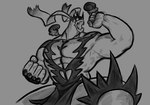 action_pose anthro cloud empty_eyes fighting_pose fist male muscular muscular_male open_mouth pose solo dynogreeno nintendo pokemon generation_8_pokemon gigantamax_pokemon legendary_pokemon pokemon_(species) urshifu hi_res monochrome