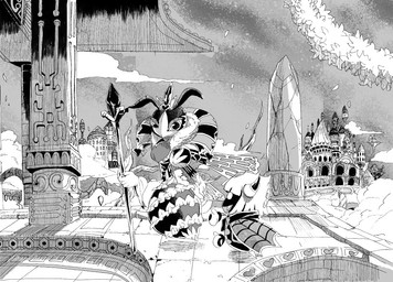 ambiguous_gender antennae_(anatomy) anthro armless castle cloud crown detailed_background duo eye_contact female floating_hands headgear heart_symbol holding_object holding_staff legless looking_at_another mouthless outside petals pillar size_difference sky small_waist staff text wasp_waist mu-u_(artist) kirby:_triple_deluxe kirby_(series) nintendo queen_sectonia taranza arachnid arthropod humanoid hymenopteran insect spider spidr wasp 2024 detailed digital_drawing_(artwork) digital_media_(artwork) english_text greyscale hatching_(art) japanese_description monochrome shaded male_(lore)