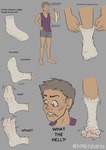 4_toes clothing dialogue feet footwear grey_background holding_clothing holding_footwear holding_object holding_socks male mid_transformation paw_transformation putting_on_socks shirt simple_background socks solo standing tank_top text toes topwear transformation underwear bonktubaroa human mammal english_text hi_res