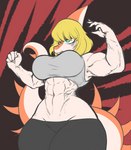 abs abstract_background anthro athletic athletic_anthro athletic_female biceps big_breasts blonde_hair breasts clothing crop_top eyelashes female fingers hair long_tail low-riding midriff multicolored_body multicolored_scales muscular muscular_anthro muscular_female navel obliques orange_body orange_scales scales serratus shirt simple_background solo spikes spikes_(anatomy) tail tan_body tan_scales teal_eyes thick_thighs topwear two_tone_body two_tone_scales v-cut wide_hips ather_os cavemanon_studios i_wani_hug_that_gator mia_moretti dinosaur hadrosaurid ornithischian ornithopod parasaurolophus prehistoric_species reptile scalie 2022 digital_drawing_(artwork) digital_media_(artwork) hi_res