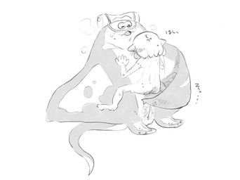 :3 ambiguous_gender animal_genitalia anthro blush bodily_fluids cloaca cum duo genital_fluids genitals male male/ambiguous sex text canned_mackerel_(pixiv) nintendo splatoon anon big_man_(splatoon) animal_humanoid aquatic aquatic_humanoid cephalopod cephalopod_humanoid fish humanoid inkling manta_ray mollusk mollusk_humanoid ray_(fish) stingray greyscale hi_res japanese_text monochrome translation_request