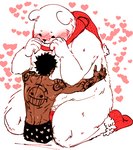 anthro blush clothing duo fur hug male male/male overweight scarf size_difference tattoo underwear white_body white_fur nekokat42 one_piece bepo_(one_piece) trafalgar_law bear human mammal minkmen_(one_piece) polar_bear ursine 2023