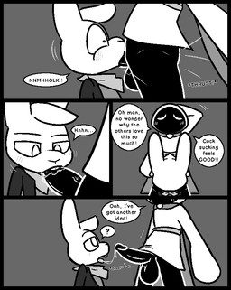 anthro anthro_penetrated balls black_balls black_glans black_penis blush bodily_fluids bottomless cape clothed clothing deep_throat dialogue dominant dominant_humanoid dominant_male erection fellatio genitals glans half-closed_eyes hand_on_head humanoid_genitalia humanoid_on_anthro humanoid_penetrating humanoid_penetrating_anthro humanoid_penis jacket kerchief looking_down male male/male male_penetrated male_penetrating male_penetrating_male moan motion_lines narrowed_eyes onomatopoeia oral oral_penetration penetration penile penis puffed_cheeks question_mark robe saliva saliva_string sex shadow_penis shadow_sex sound_effects submissive submissive_anthro submissive_male text thrusting topwear umbraphilia vein veiny_penis ultilix leo_the_magician wes_(ultilix) humanoid lagomorph leporid mammal rabbit shadow_creature 2025 comic english_text monochrome multiple_scenes
