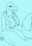 anthro breasts female looking_down medallion nude pokeball simple_background solo spread_legs spreading tail_on_pussy towel therobd nintendo pokemon generation_7_pokemon pokemon_(species) reptile salazzle scalie black_and_blue hi_res monochrome sketch