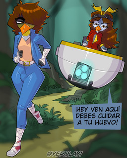 anthro blue_clothing clothing cosplay duo female flying_machine footwear male romantic romantic_couple running shoes sneakers text yerolay sega sonic_boom sonic_the_hedgehog_(series) fan_character yazmin_(catiana) yerolay_(character) avian bird penguin 4:5 digital_drawing_(artwork) digital_media_(artwork) hi_res translated