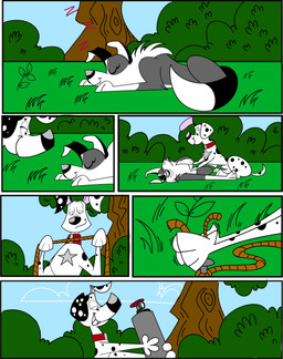 black_spots duo female feral fur grass grey_body grey_fur male plant sleeping spots toony white_body white_fur 3bluemoon 101_dalmatian_street 101_dalmatians disney dylan_(101_dalmatians) summer_(101_dalmatians) border_collie canid canine canis collie dalmatian domestic_dog herding_dog mammal pastoral_dog sheepdog absurd_res comic hi_res