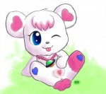 anthro anus clitoris female genitals legs_up one_eye_closed presenting presenting_pussy pussy solo spread_legs spread_pussy spreading tongue tongue_out wet wink young young_anthro chu jewelpet sanrio sega sega_fave labra_(jewelpet) bear mammal polar_bear ursine 2010